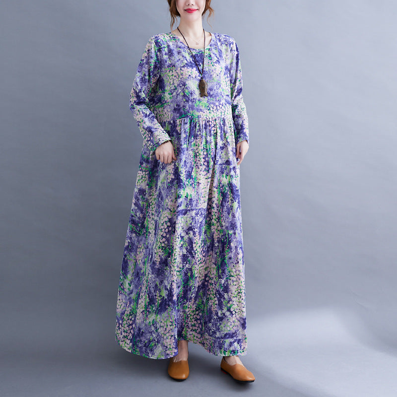 Lavender Print Long Sleeves Cozy Dresses-Dresses-The same as picture-M-Free Shipping Leatheretro