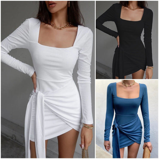 Sexy Long Sleeves U Neck Mini Dresses-Dresses-White-S-Free Shipping Leatheretro