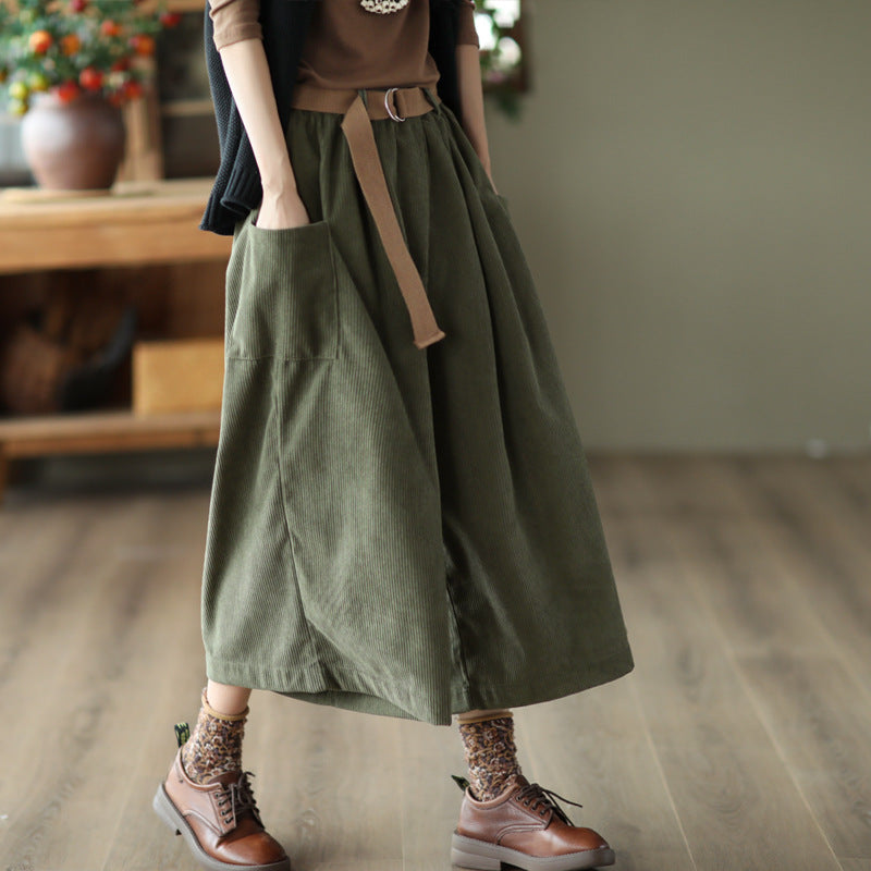 Vintage Elastic Waist Wide Legs Pants for Women-Women Bottoms-Green-One Size-Free Shipping Leatheretro