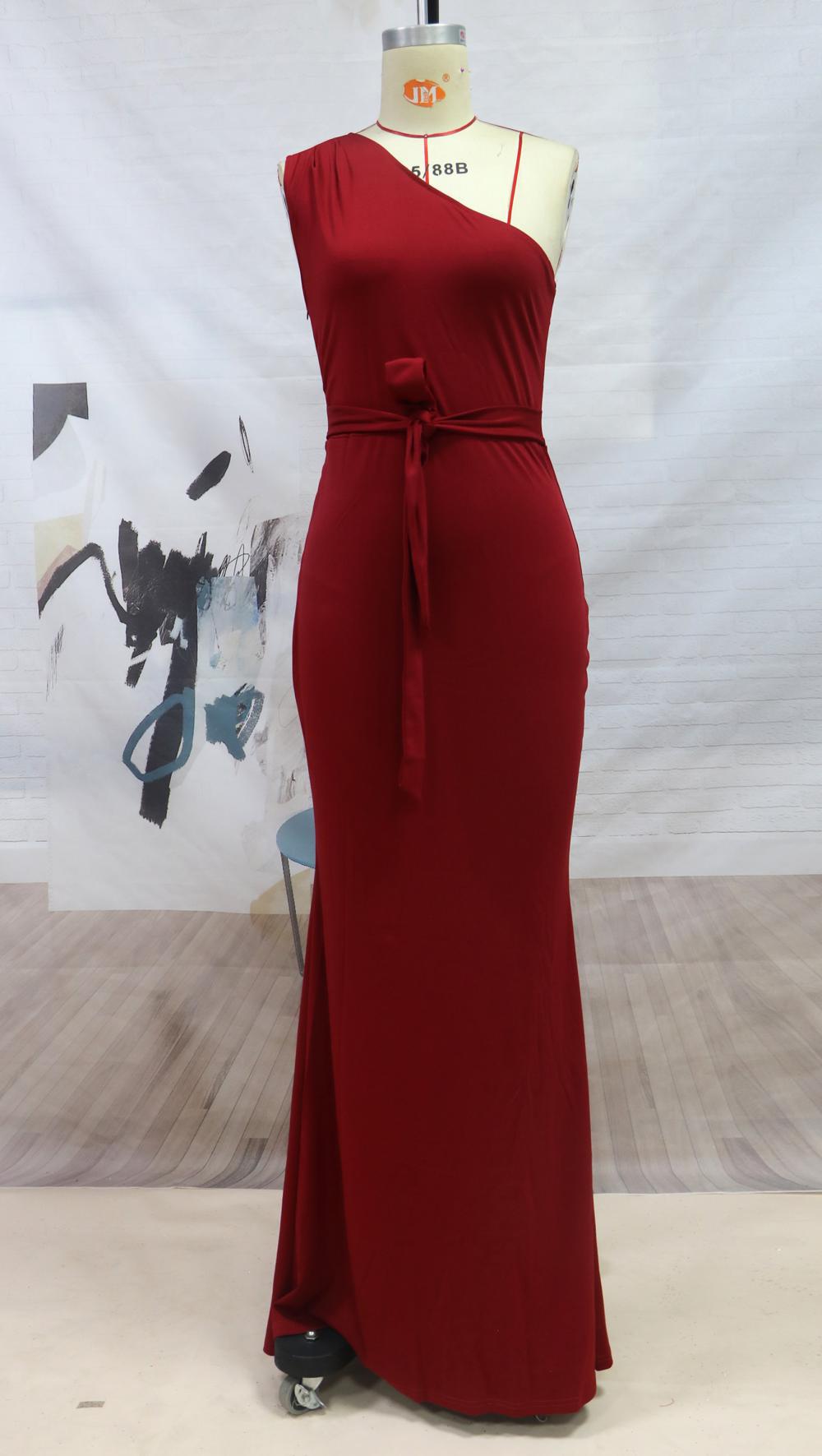 Sexy One Shoulder Sleeveless Evening Dresses-Dresses-Wine Red-S-Free Shipping Leatheretro
