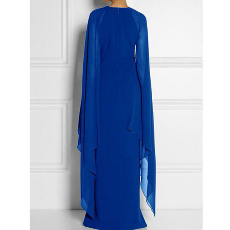 Fashion Chiffon Irregular Cape Dresses-Dresses-Blue-S-Free Shipping Leatheretro