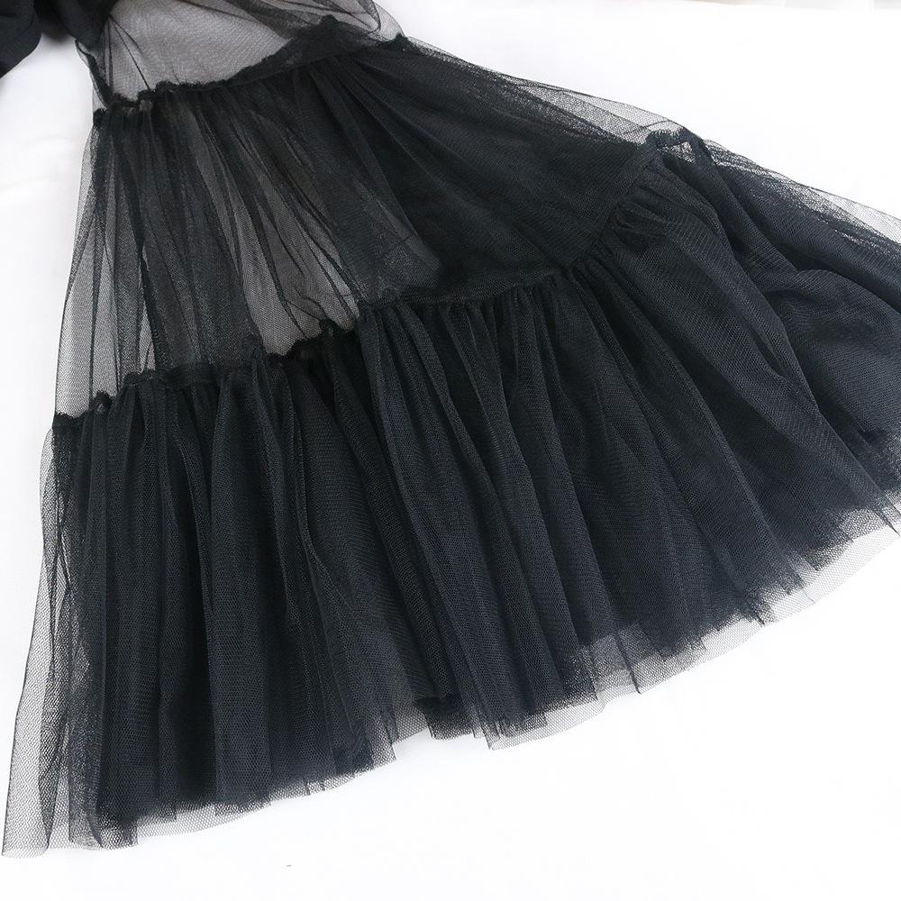 Black See Through Net Ruffled Mini Dresses-MiniDresses-Black-S-Free Shipping Leatheretro