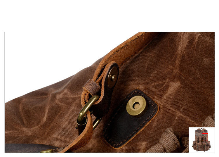 Casual Vintage Drawstrawing Waxed Canvas Hiking Rucksack 6105-Leather Canvas Backpack-Black-Free Shipping Leatheretro