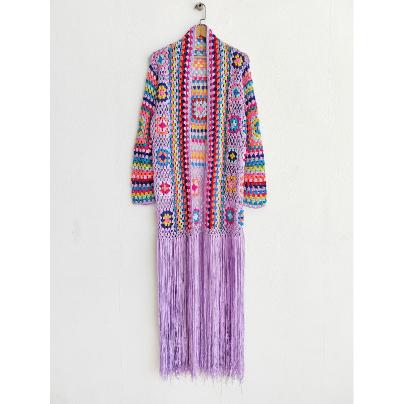 Colorful Crochet Irregular Tassels Coats for Women-Shirts & Tops-Purple-S-Free Shipping Leatheretro