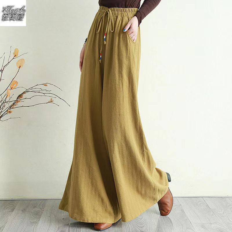 Women Linen Drawstring Summer Casual Pants-Women Bottoms-Yellow-M-Free Shipping Leatheretro