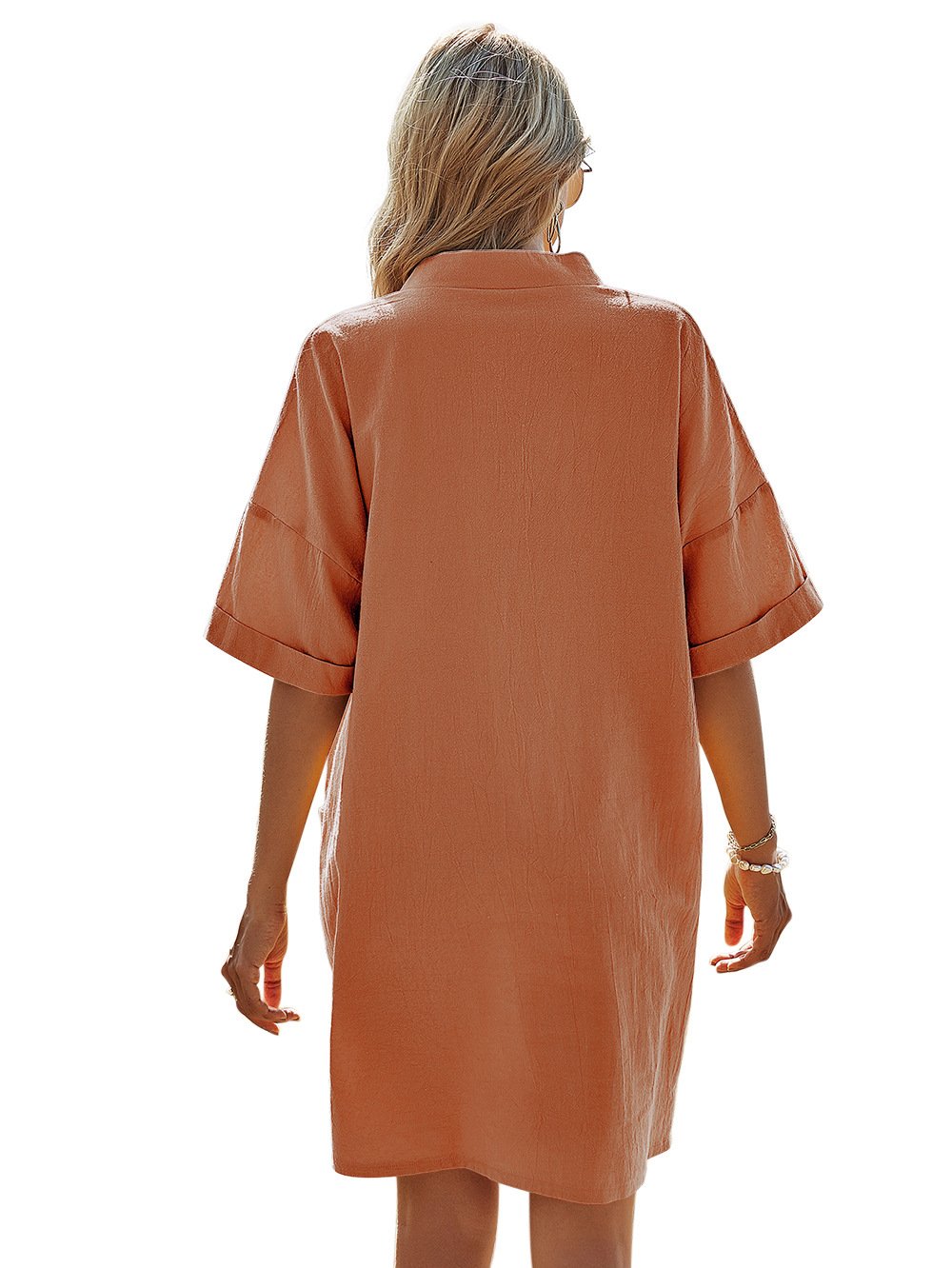 Casual Short Sleeves Pocket Short Sleeves Dresses-Mini Dresses-Pink-S-Free Shipping Leatheretro