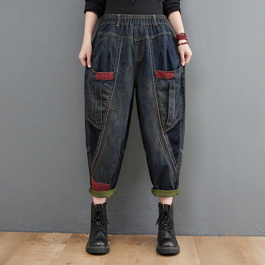 Vintage Plus Sizes Harem Pants for Women-Pants-Blue-L-Free Shipping Leatheretro