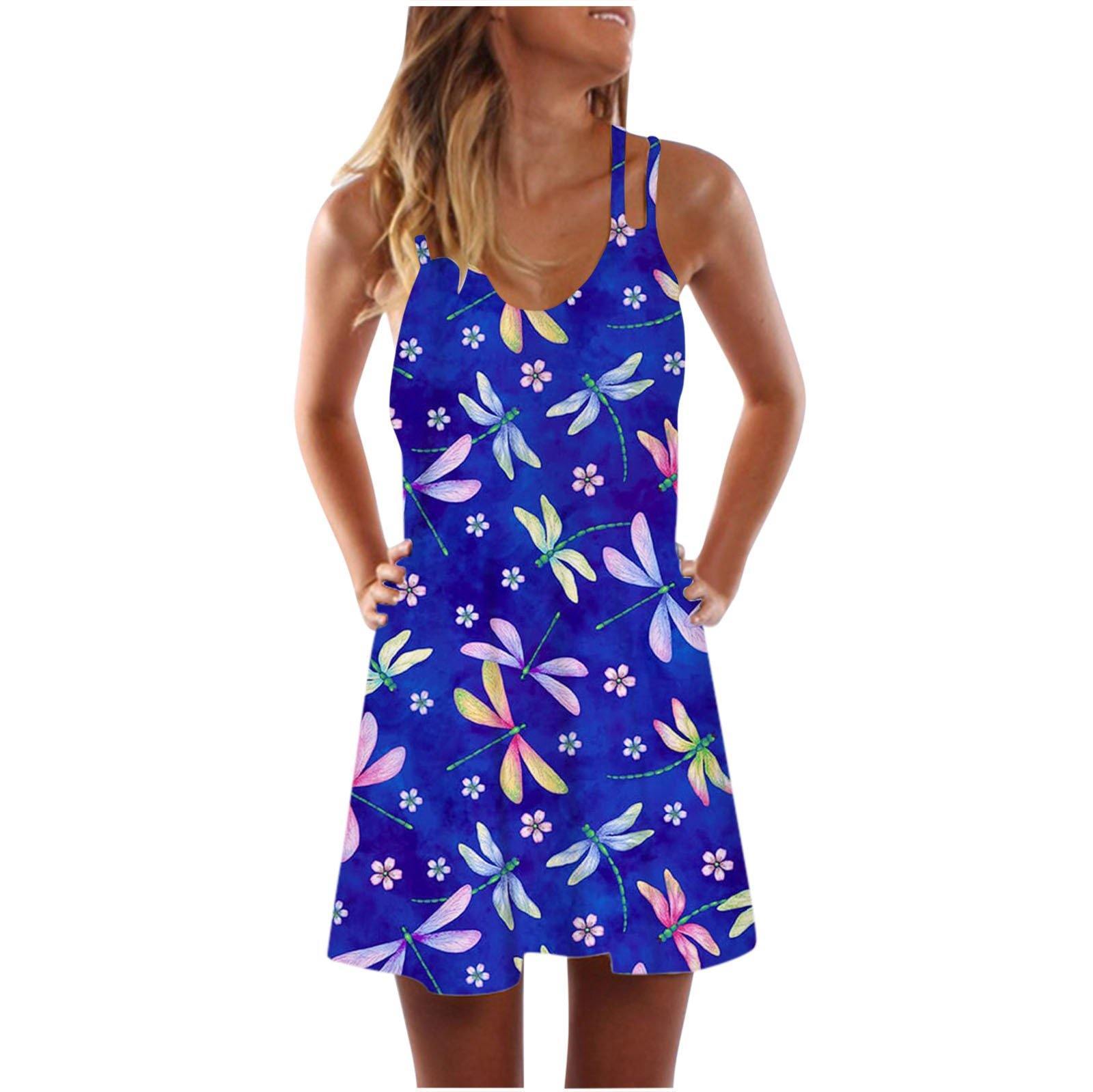 New Fashon Butterfly Print Short Dresses-Mini Dresses-Dark Blue-S-Free Shipping Leatheretro