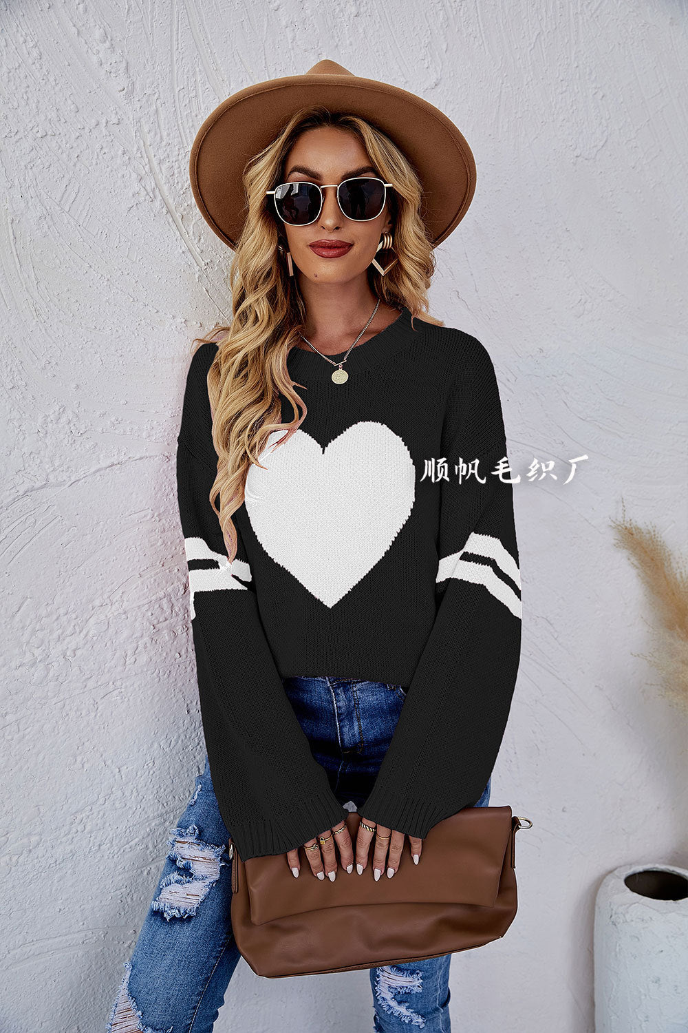 Casual Women Sweetheart Design Pullover Sweaters-Shirts & Tops-Black-S-Free Shipping Leatheretro