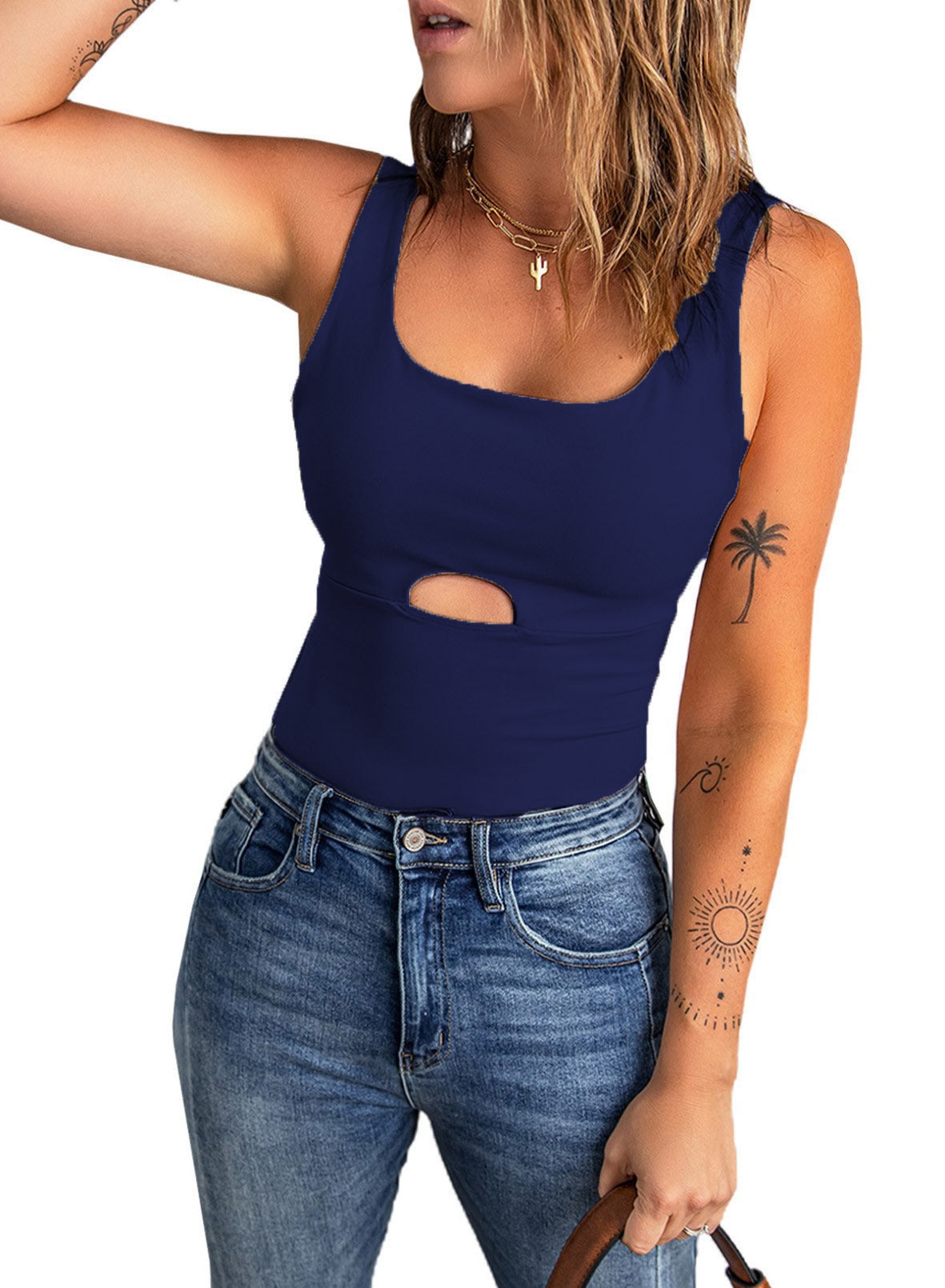 Sexy Sleeveless Women Sheath Crop Tops-Shirts & Tops-Navy Blue-S-Free Shipping Leatheretro