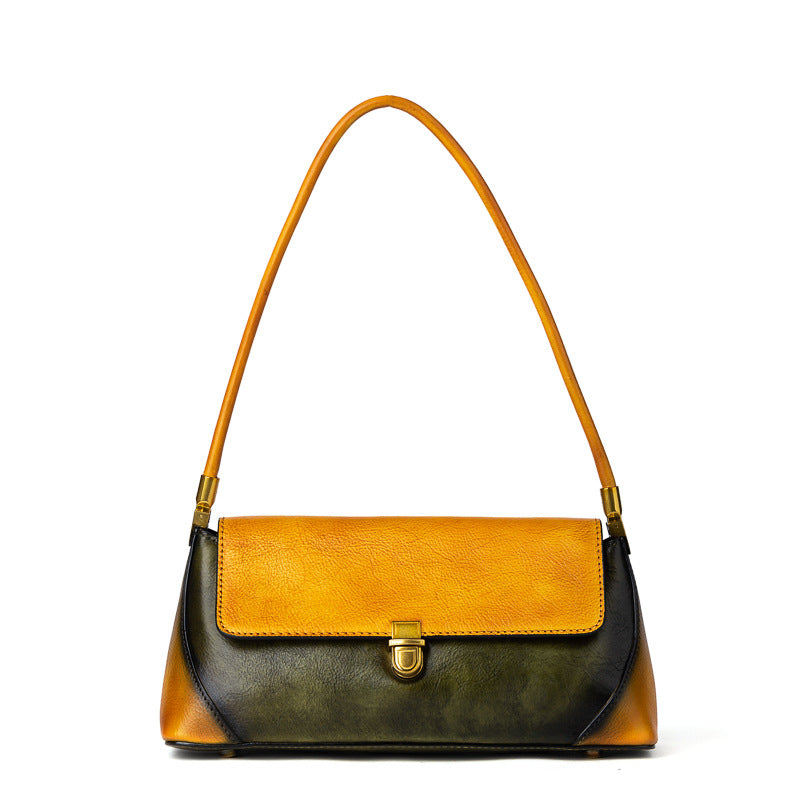 Vintage Simple Design Leather Baguette Bag 8103-Handbags-Yellow-Free Shipping Leatheretro