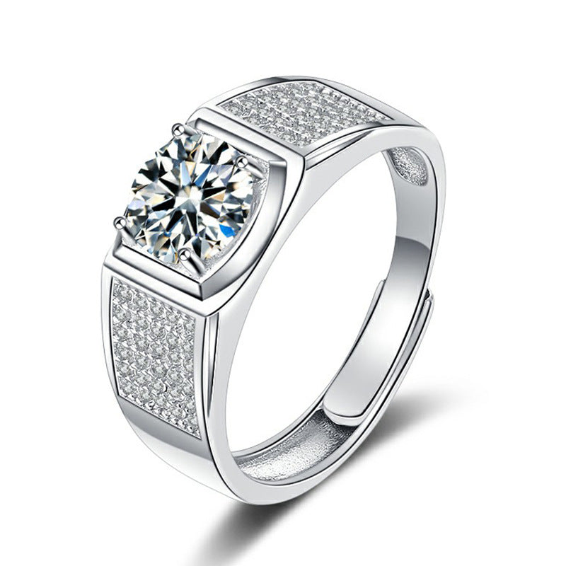 Sterling Sliver Array of Stars Moissanite Rings for Men-Rings-The same as picture-Open-end-Free Shipping Leatheretro