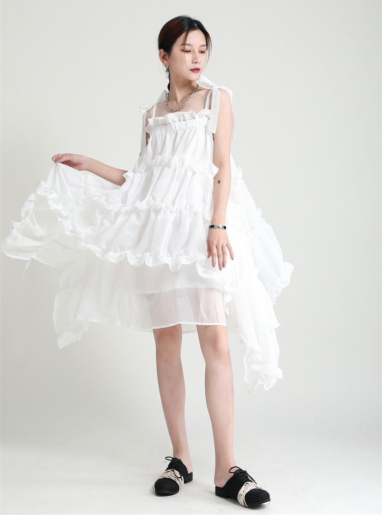 Designed Summer Irregular Spaghetti Straps Mini Dresses-White-S-Free Shipping Leatheretro