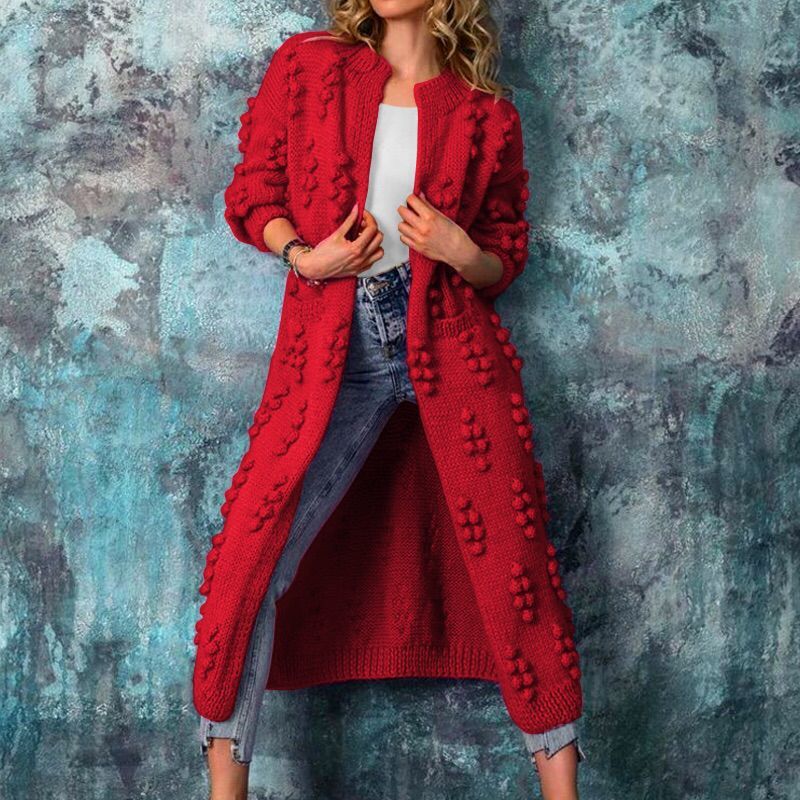 Casual Knitted Long Cardigan Coats for Women-Overcoat-Red-S-Free Shipping Leatheretro