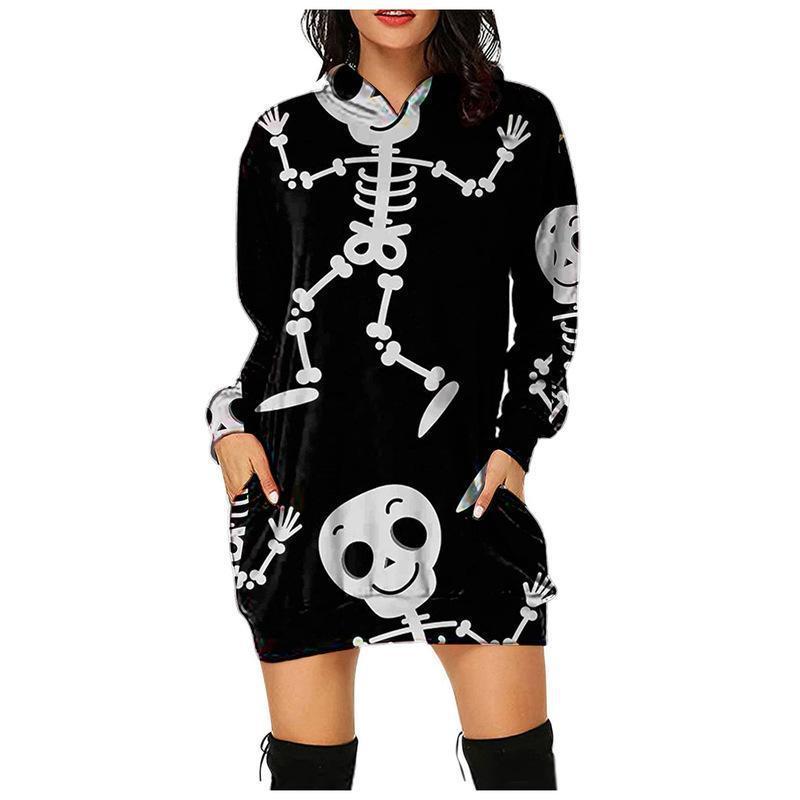 Happy Halloween Plus Sizes Women Hoodies-Shirts & Tops-Black White-S-Free Shipping Leatheretro