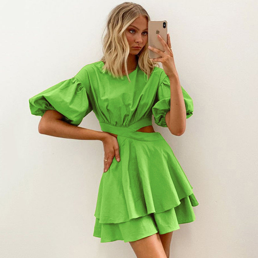 Sexy Summer Puff Sleeves A Line Women Dresses-Dresses-Green-S-Free Shipping Leatheretro
