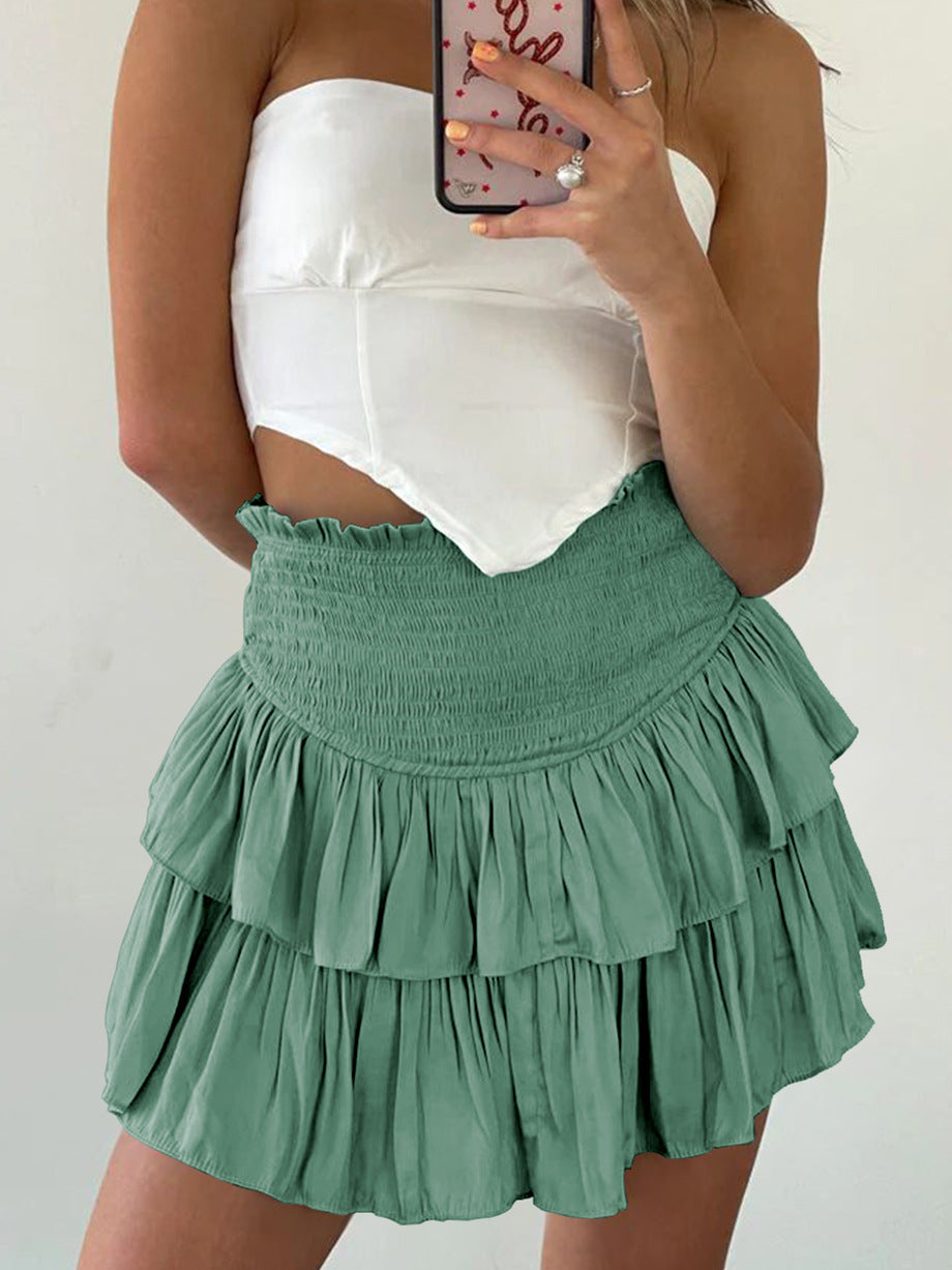 Fashion Tiered Sexy Mini Skirts for Girls-Skirts-Light Green-S-Free Shipping Leatheretro