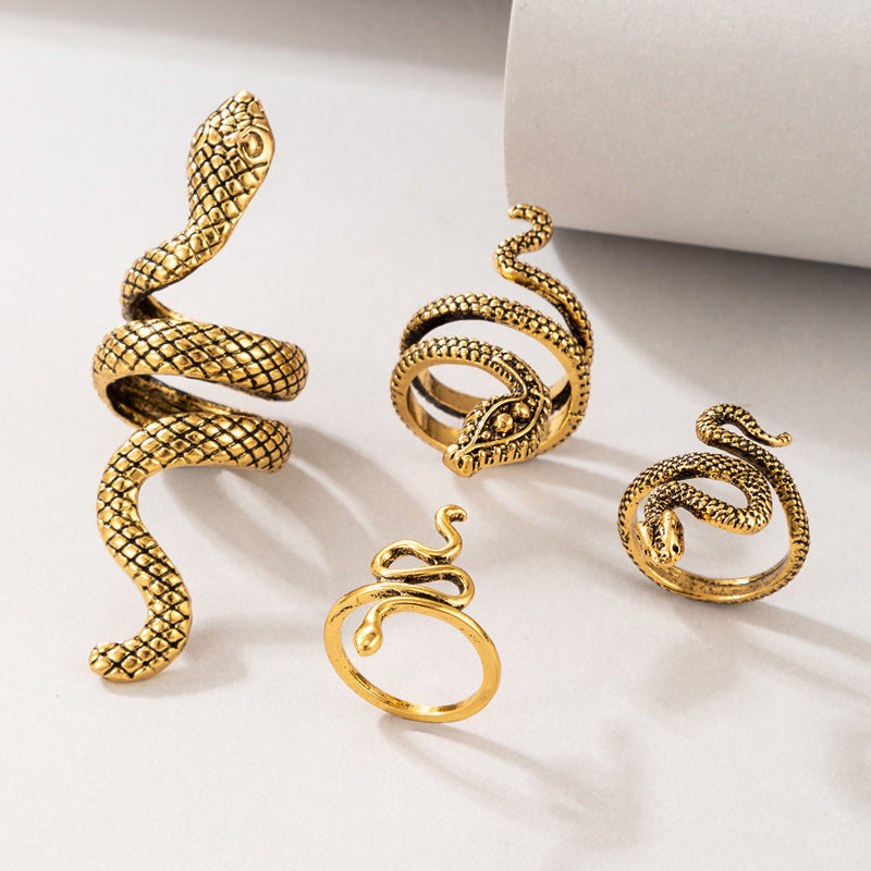 Vintage Cool Snake Shape Rings for Women 4pcs/set-Rings-White-Free Shipping Leatheretro