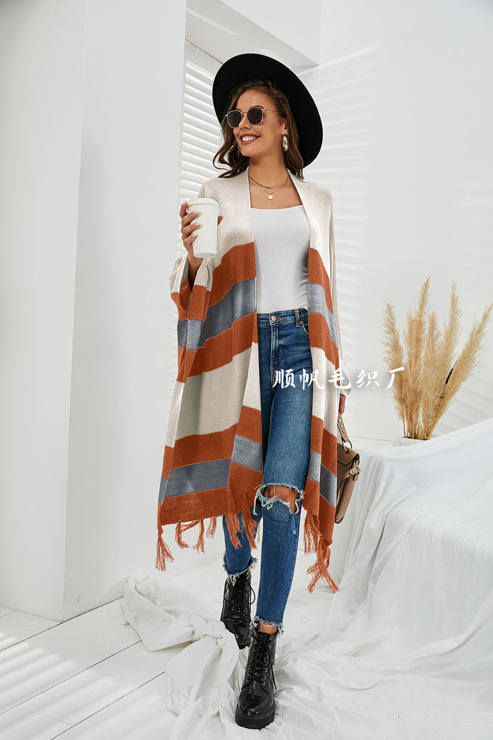 Women Plus Sizes Tassels Knitting Capes-Shirts & Tops-White-S-Free Shipping Leatheretro