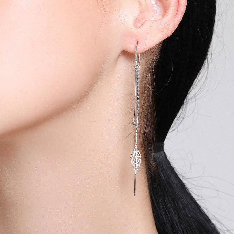 Leaf Design Sterling Sliver Long Tassel Earrings for Women-Earrings-The same as picture-Free Shipping Leatheretro
