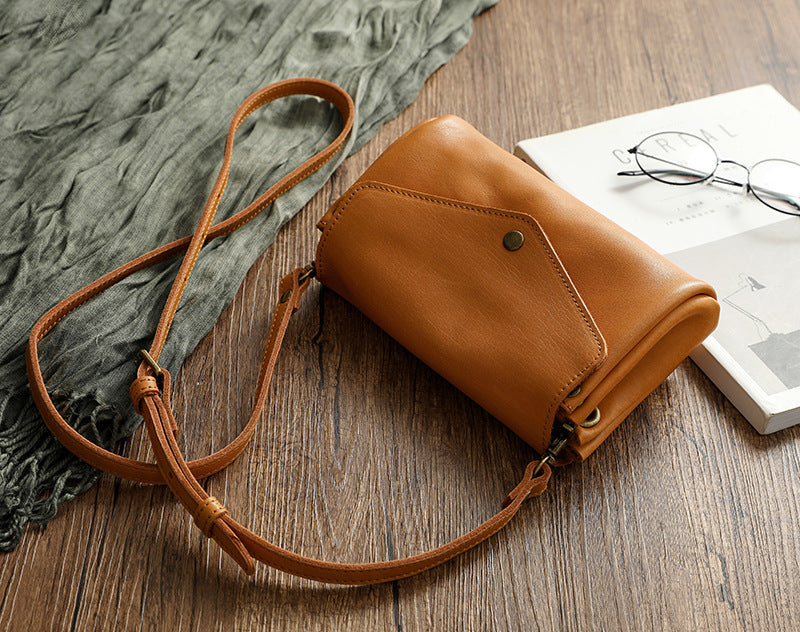 Vege Tanned Leather Small Bag for Women 21026-Yellow-Free Shipping Leatheretro