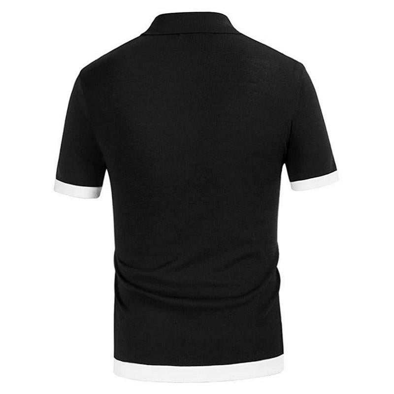 White&black Striped Business Polo T Shirts for Men-Shirts & Tops-Black-S-Free Shipping Leatheretro