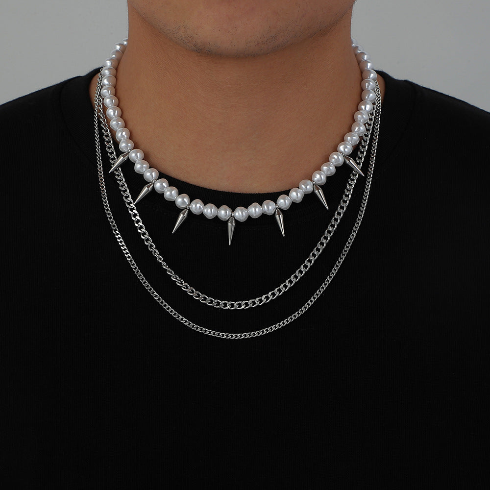 Fashion Hip Top Style Pearl Necklace for Men-Chains-L-Free Shipping Leatheretro