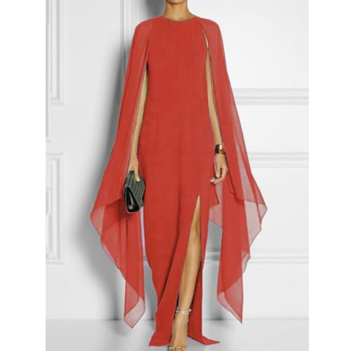 Fashion Chiffon Irregular Cape Dresses-Dresses-Red-S-Free Shipping Leatheretro