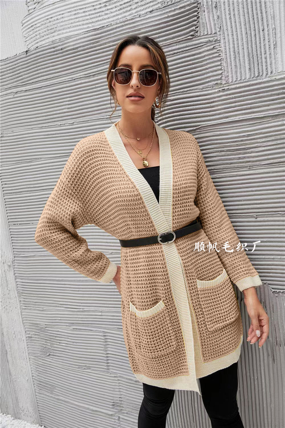 Casual Knitting Long Sleeves Women Overcoat-Shirts & Tops-Khaki-S-Free Shipping Leatheretro