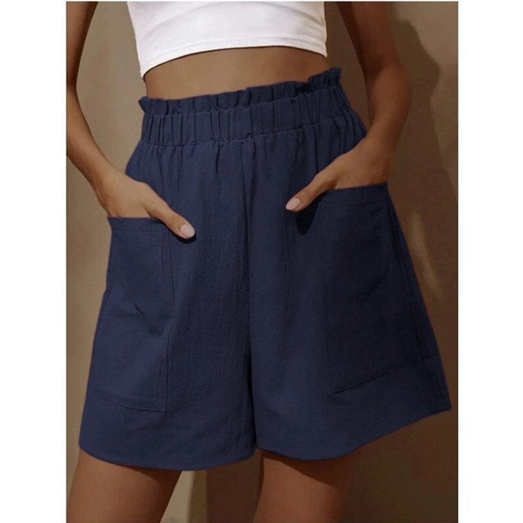 Casul Linen High Waist Summer Shorts for Women-Pants-Blue-S-Free Shipping Leatheretro