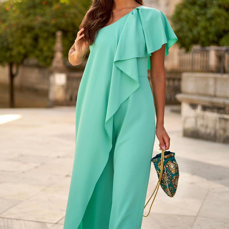 Fashion One Shoulder Women Jumpsuits-Jumpsuits & Rompers-Green-S-Free Shipping Leatheretro