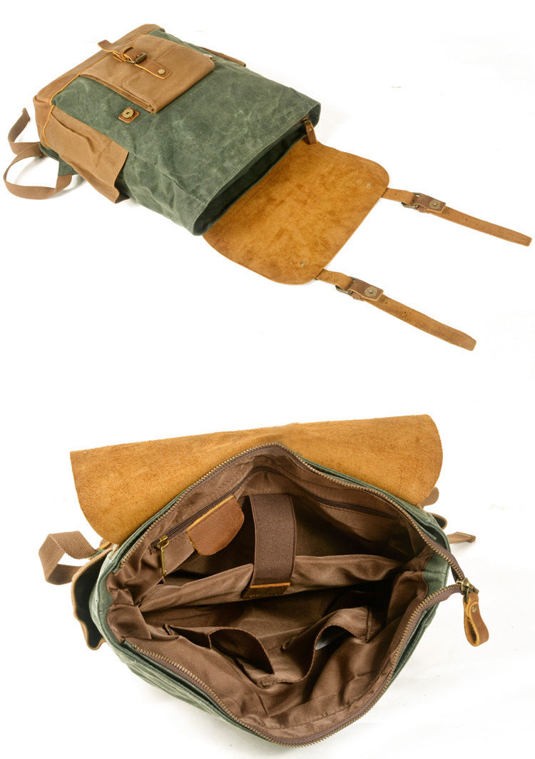 Vintage Waterproof Leather Canvas Backpack 5016-Wine Red-Free Shipping Leatheretro