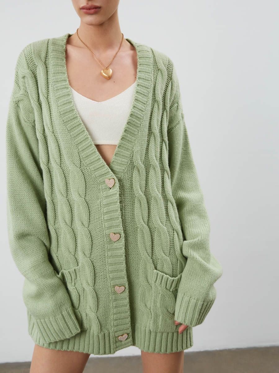 Casual Loose Knitted Women Fall Cardigan Overcoats-Green-S-Free Shipping Leatheretro