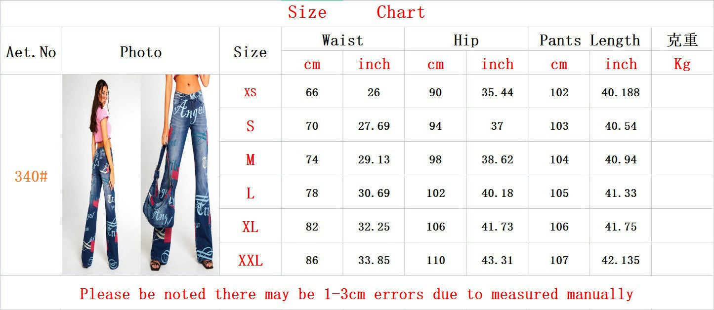 Casual Letter Print High Waist Pants-Pants-Blue-XS-Free Shipping Leatheretro