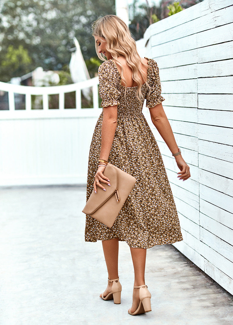 Elegant Square Neckline Summer Midi Dresses-Dresses-Black-S-Free Shipping Leatheretro