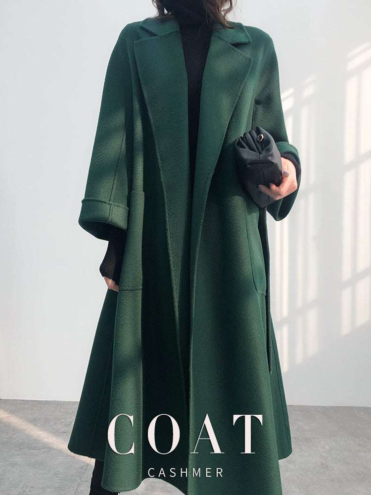 Luxury Woolen Winter Long Overcoat for Women-Outerwear-Green-S-Free Shipping Leatheretro