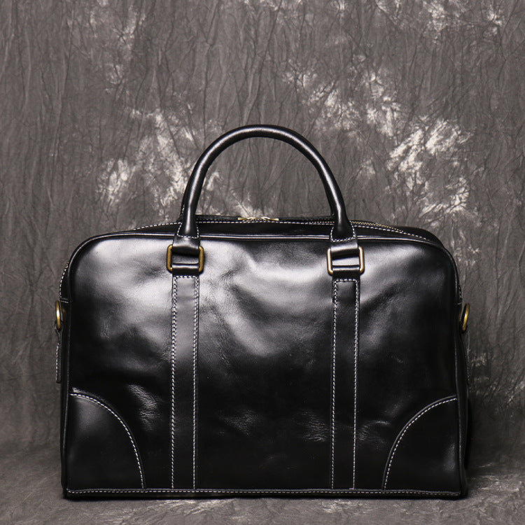 Retro Crazy Horse Leather Business Briefcase J1071-Leather Briefcase-Black-Free Shipping Leatheretro