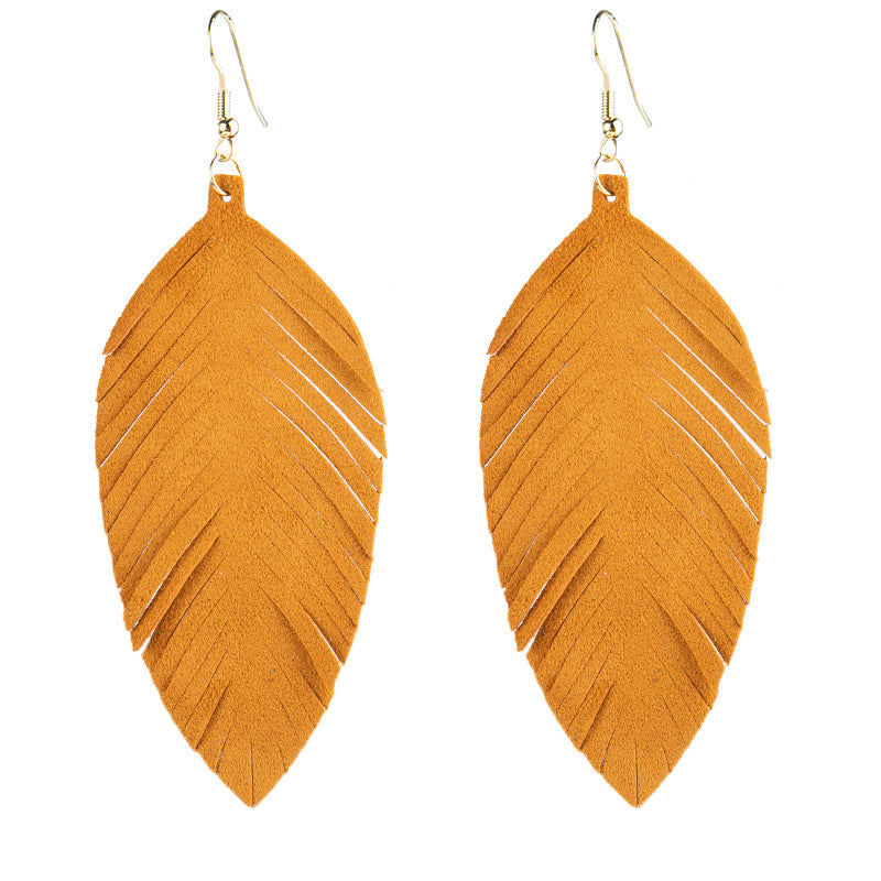 Leaves Designed Tassels Pu Leather Women Earrings-Earrings-13#-Free Shipping Leatheretro