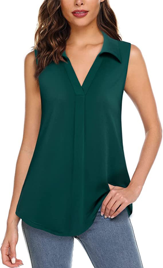 Casual V Neck Sleeveless Women Tops-Shirts & Tops-Green-S-Free Shipping Leatheretro