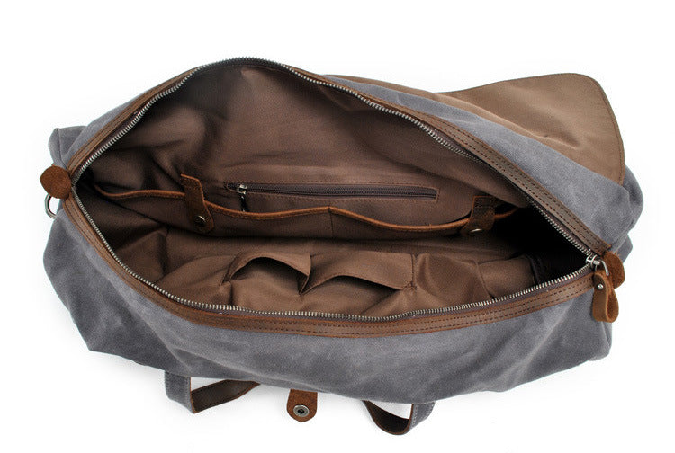 Leisure Waxed Leather Canvas Large Storage Traveling Duffle Bag 2023-Leather Canvas Bag-Khaki-Free Shipping Leatheretro