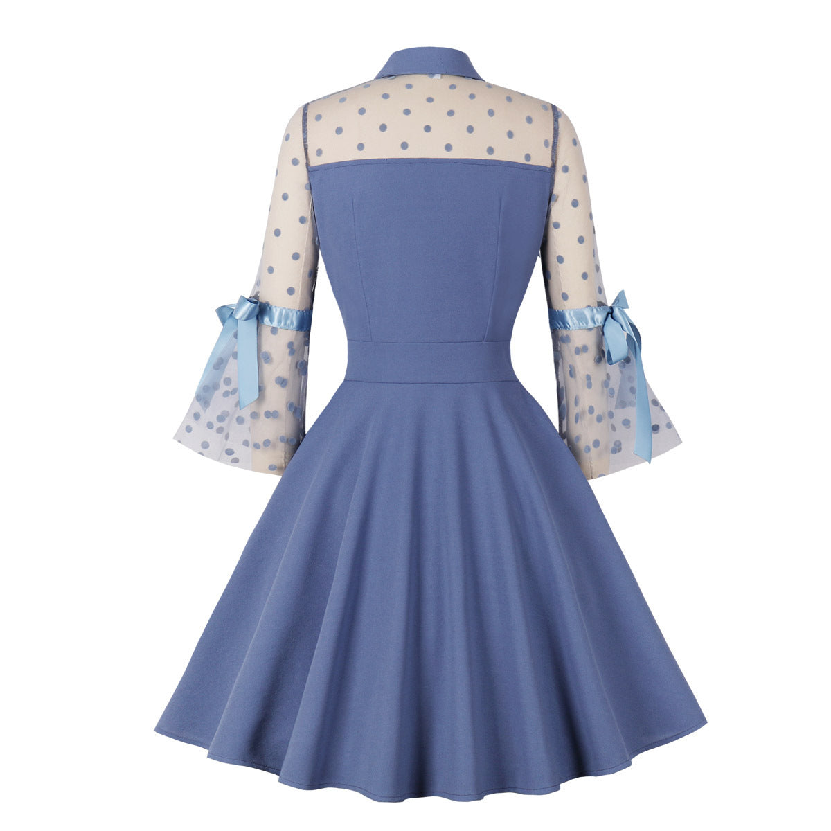 Elegant Tulle Vintage Long Sleeves Dresses-Dresses-Blue-S-Free Shipping Leatheretro