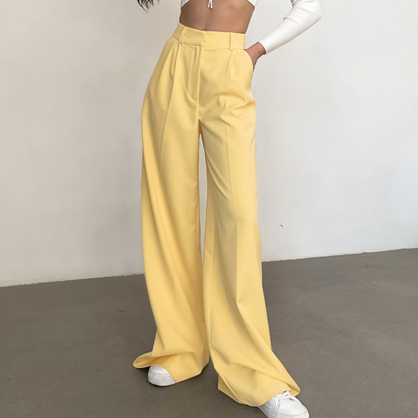 Casual High Waist Wide Legs Long Pants for Women-Pants-Yellow-S-Free Shipping Leatheretro