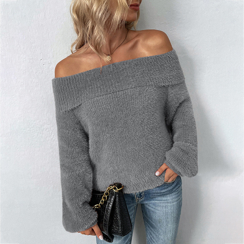 Sexy Off The Shoulder Women Pullover Sweaters-Shirts & Tops-Grey-S-Free Shipping Leatheretro