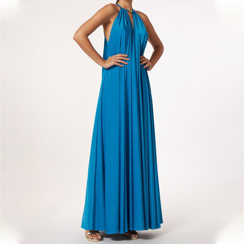 Summer Halter Sleeveless Long Dresses-Dresses-Blue-S-Free Shipping Leatheretro