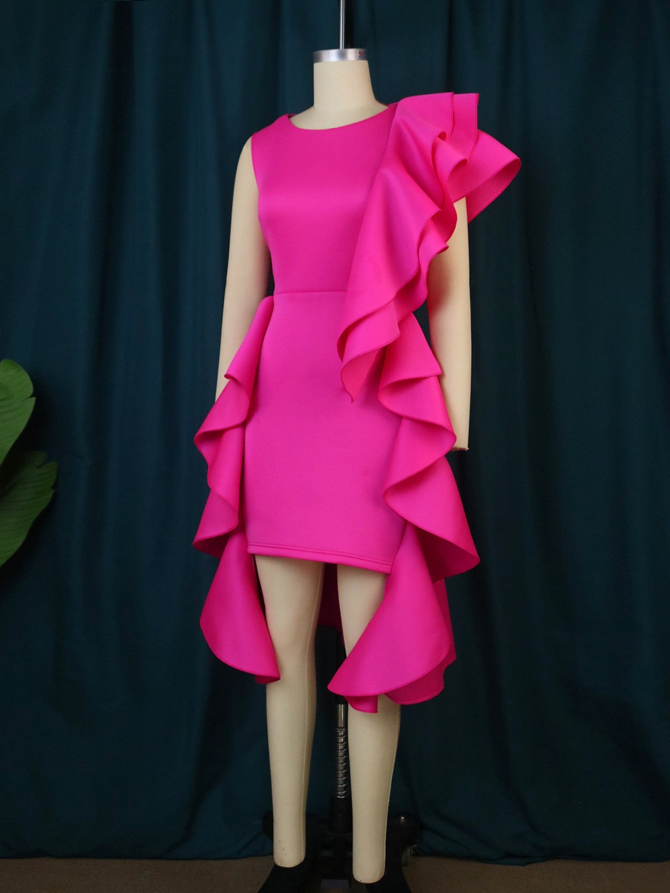 Sexy Ruffled Sleeveless Plus Sizes Bodycon Dresses-Dresses-Rose Red-S-Free Shipping Leatheretro
