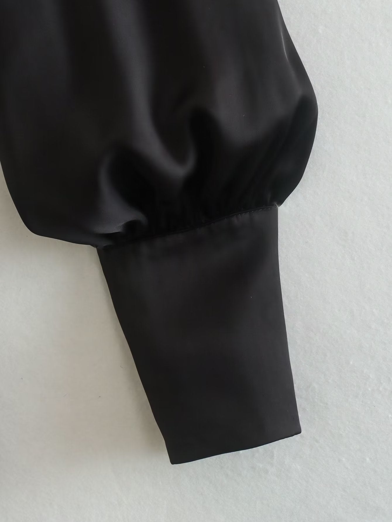 Black Satin Summer Short Blouses for Women-Shirts & Tops-Black-S-Free Shipping Leatheretro