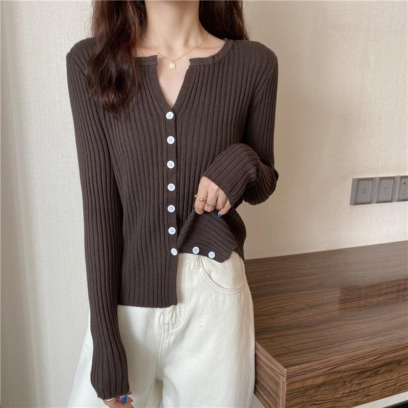 Women Fashion Long Sleeves Fall Cardigan Sweaters-Shirts & Tops-Coffee-One Size-Free Shipping Leatheretro