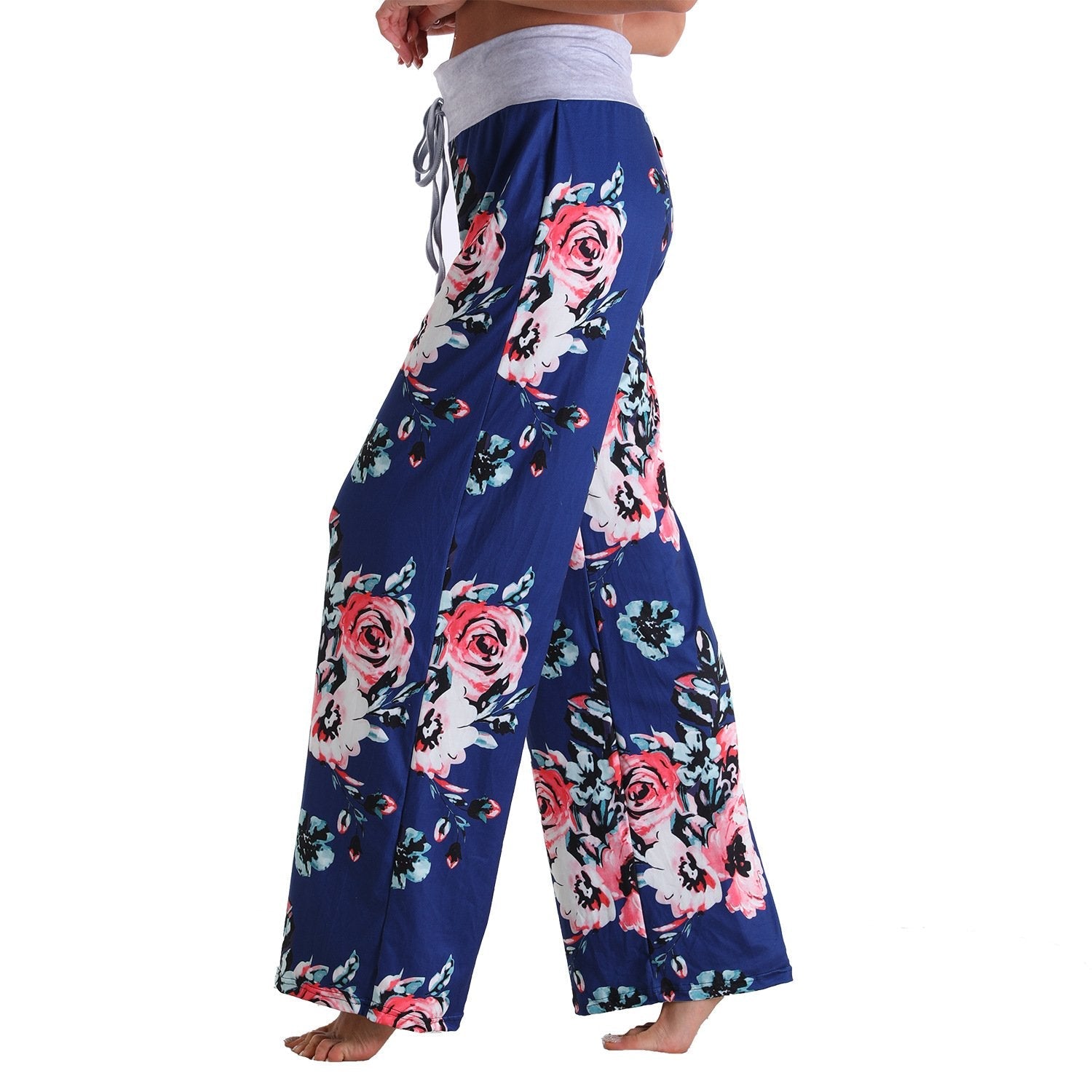 Casual Floral Print Women High Waist Trousers for Homewear-Pajamas-2011-S-Free Shipping Leatheretro