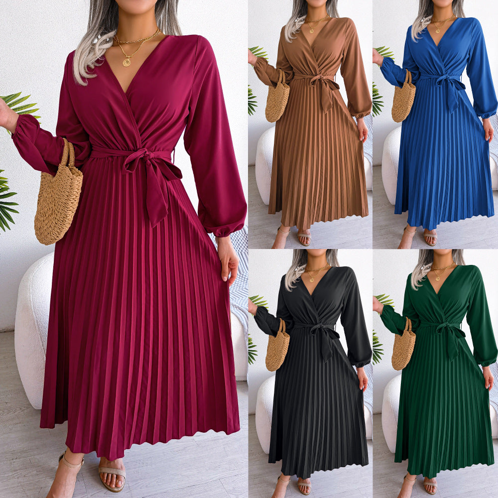 Classy V Neck Long Sleeves Midi Dresses-Dresses-Red-S-Free Shipping Leatheretro