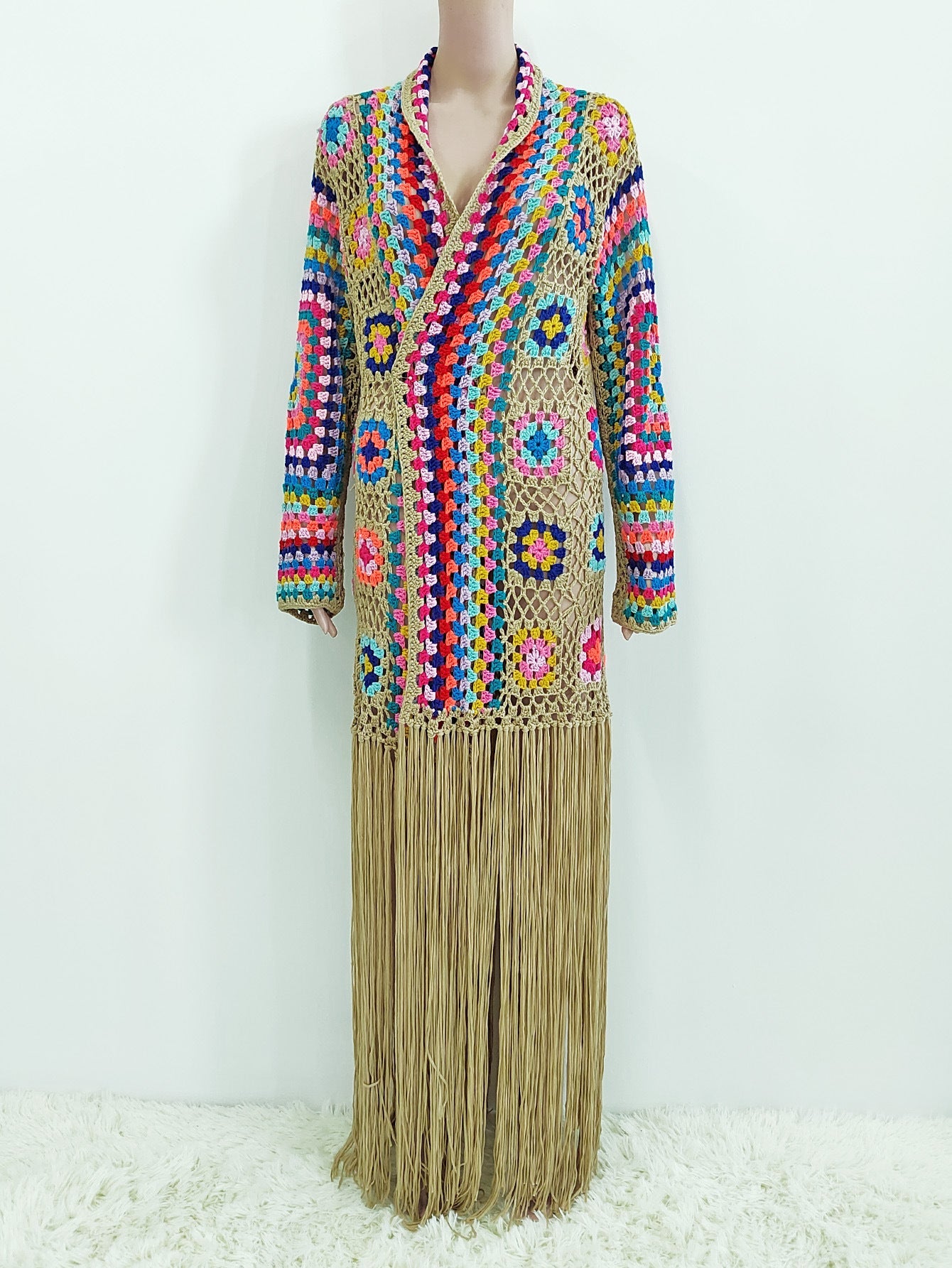 Colorful Crochet Irregular Tassels Coats for Women-Shirts & Tops-Black-S-Free Shipping Leatheretro